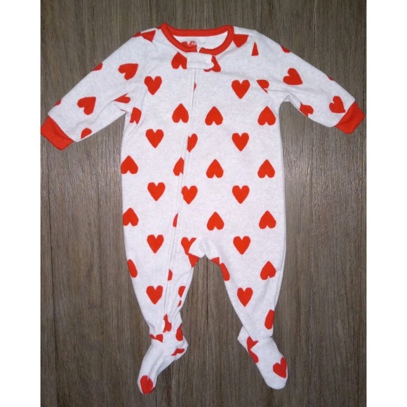 Carter's Other - Carter's Girls 6M Light Gray Red Hearts Fleece Zipper Long Sleeve Footie Pajama